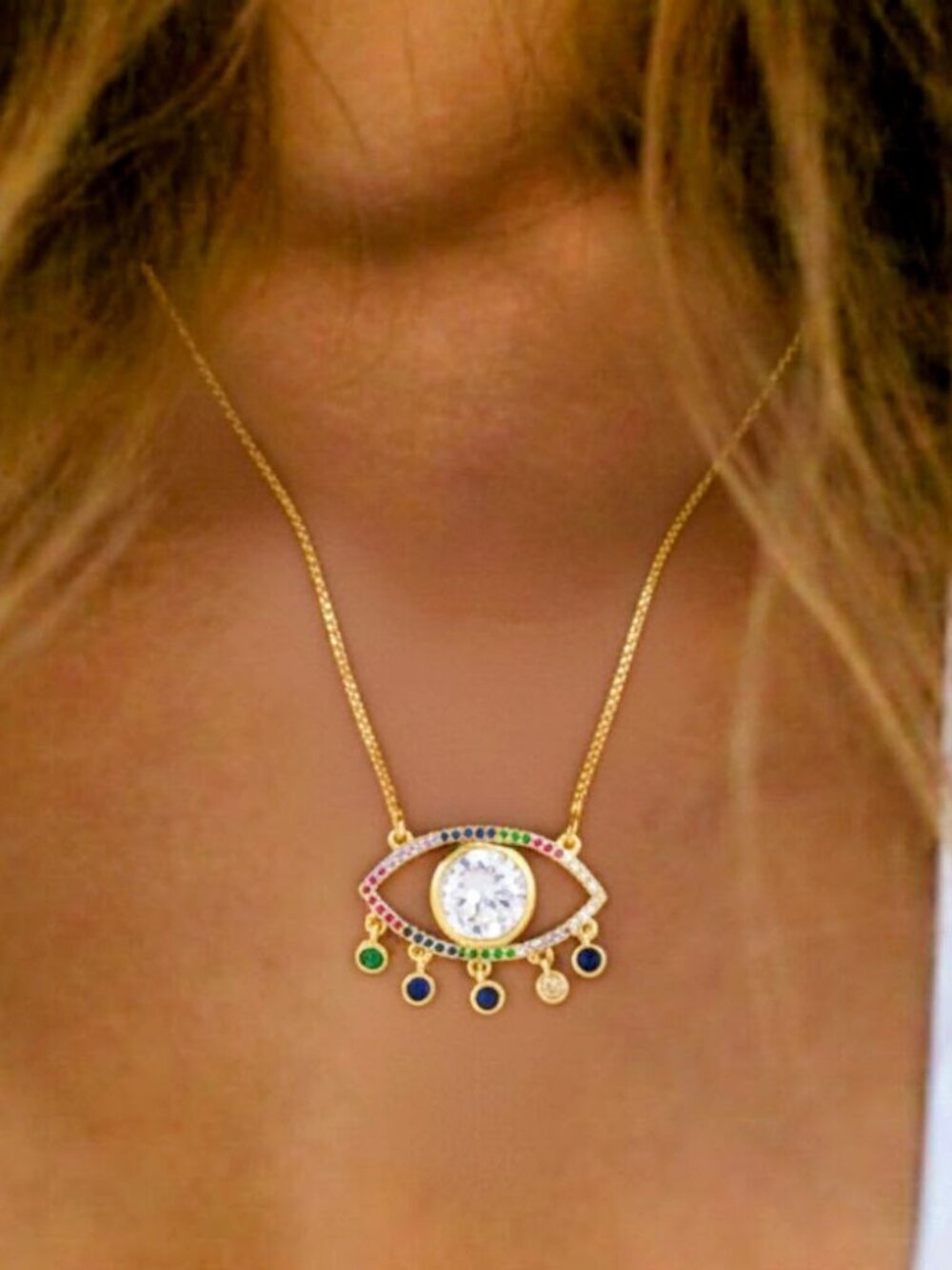 18K Gold Plated Multicolor Turkish Eye Necklace Trandy Jewelry